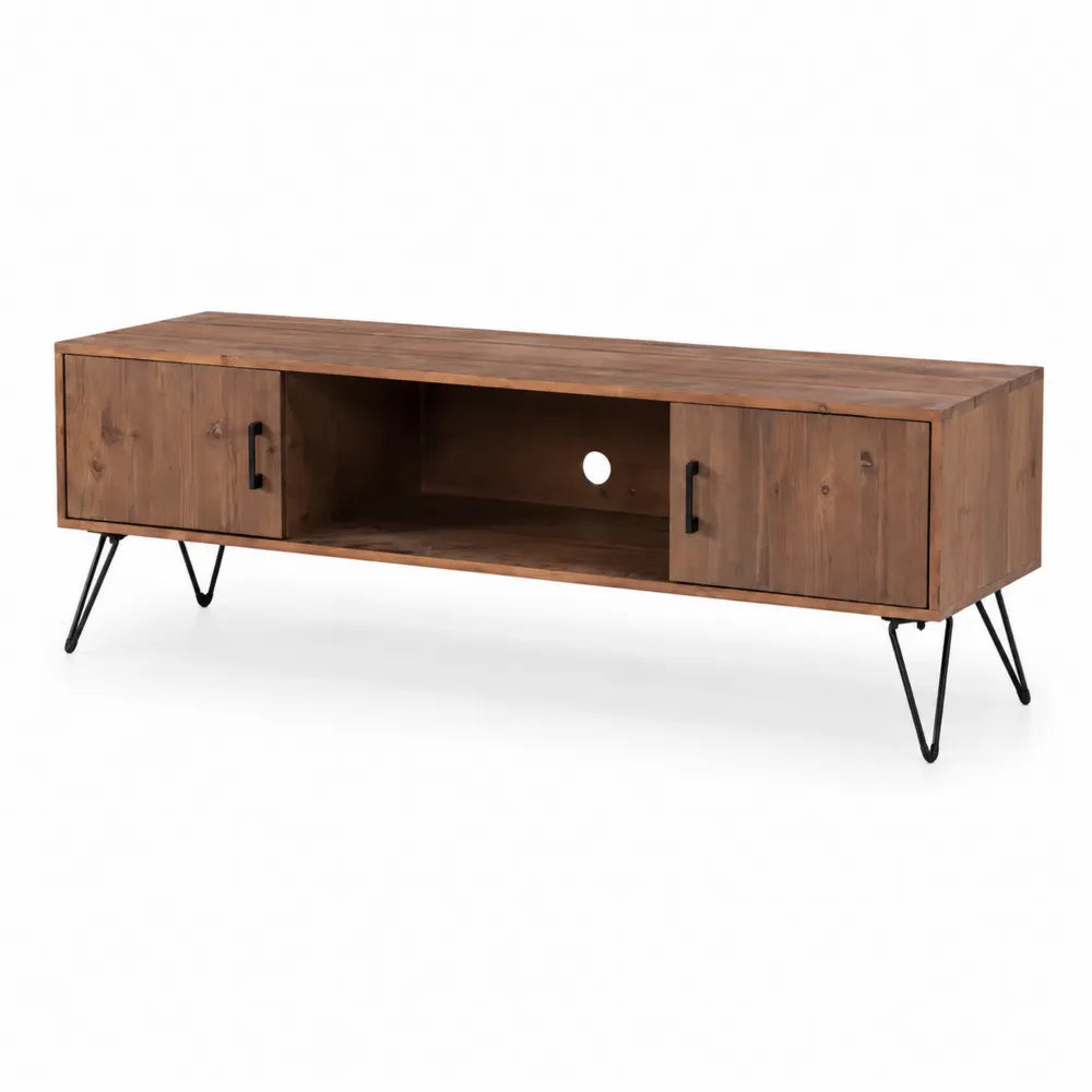 Drewniana Szafka RTV z Metalowymi Nóżkami Brązowa 180x45x40 cm