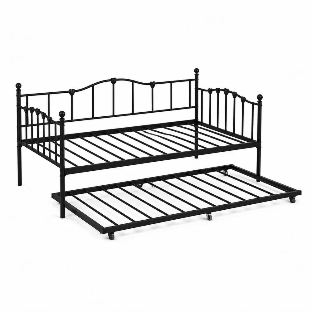 Łóżko metalowe dzienne z wysuwanym łóżkiem czarne 200x90 cm