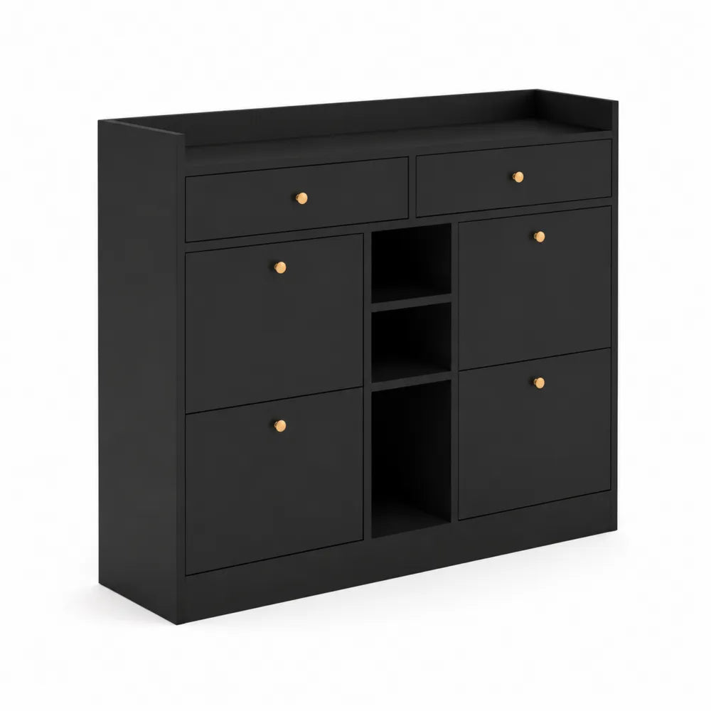 Czarna Komoda z Szufladami i Szafkami z Płyt Laminowanych, 120x40x100 cm