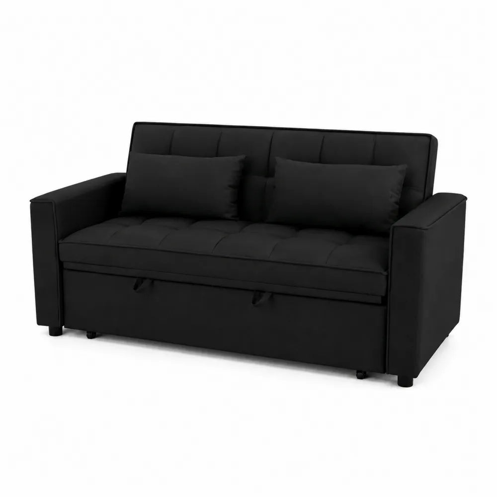 Czarna sofa trzyosobowa z tkaniny, długość 200 cm