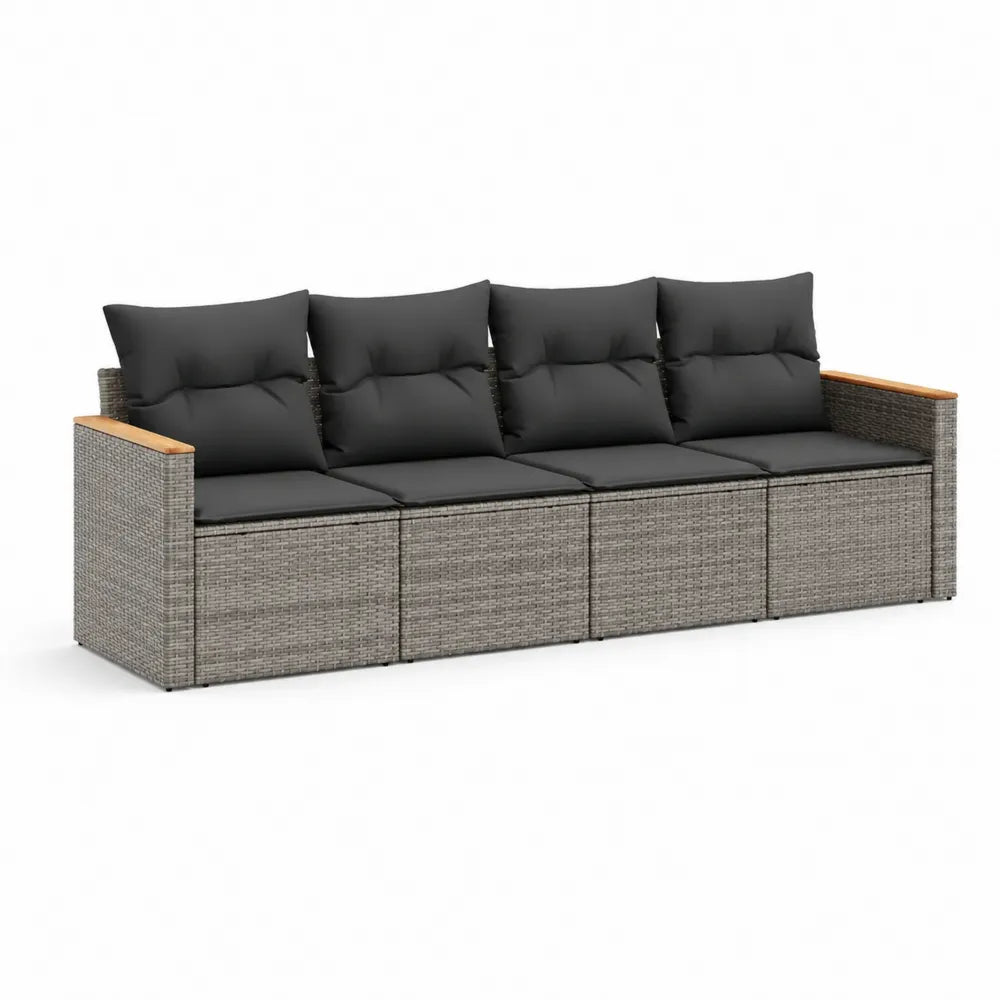 Sofa ogrodowa z technorattanu 4-osobowa Szara i Czarna