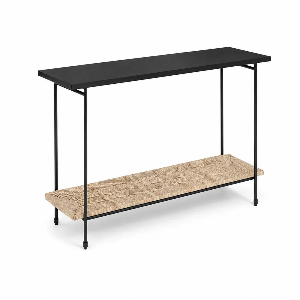 Konsola metalowa z blatem z rattanu 120x30x80 cm