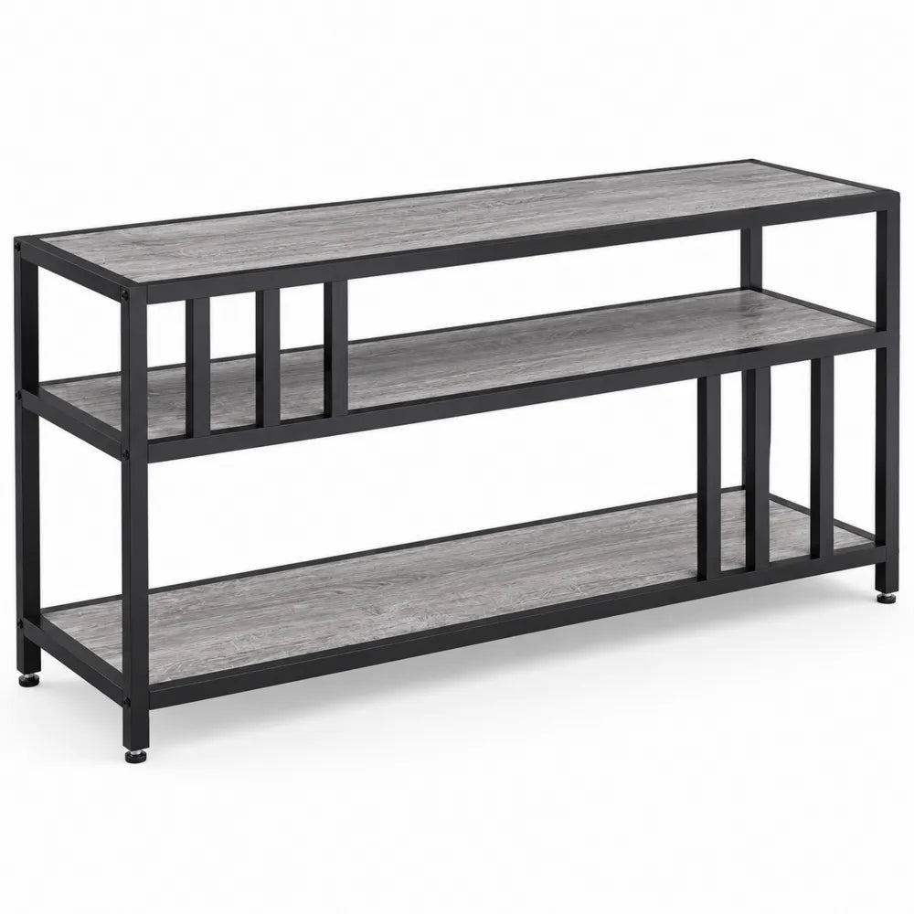 Regał RTV z MDF i Metal Czarny Szary 120x40x60 cm