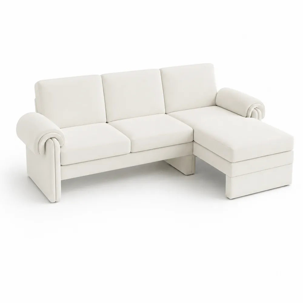 Sofa narożna L kształt kremowa skóra ekologiczna 250x150x85cm