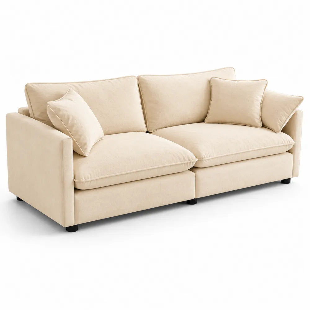 Sofa z tkaniny beżowej 210 cm z poduszkami